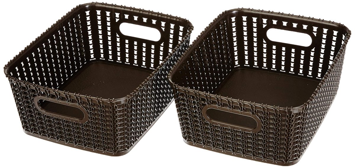 (Renewed) Amazon Brand - Solimo Storage Basket, Set of 2, Medium, Brown