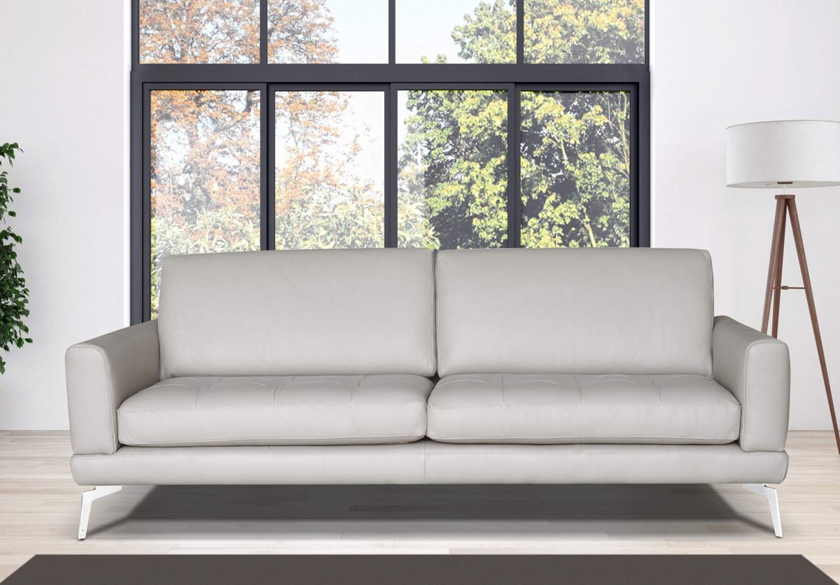 Amazon Brand - Alkove Modena Hand-Crafted Leather Sofa, 3 Seater Plus, 100 x 217 x 82cm, Mineral