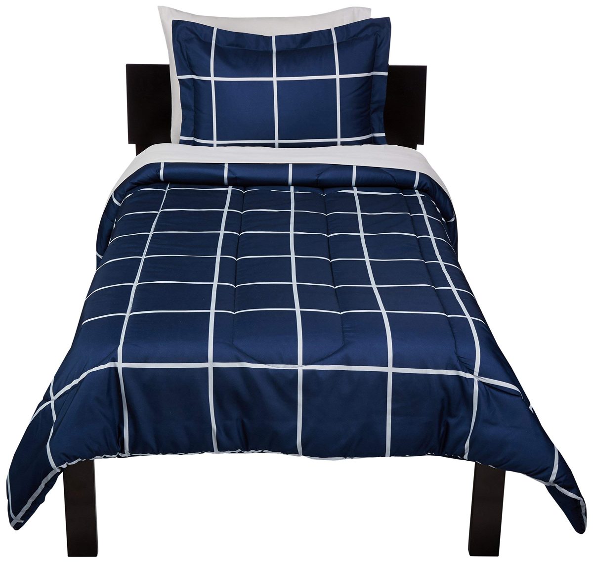 AmazonBasics 5-Piece Bed-In-A-Bag - Twin/Twin Extra-Long, Navy Simple Plaid (Renewed)