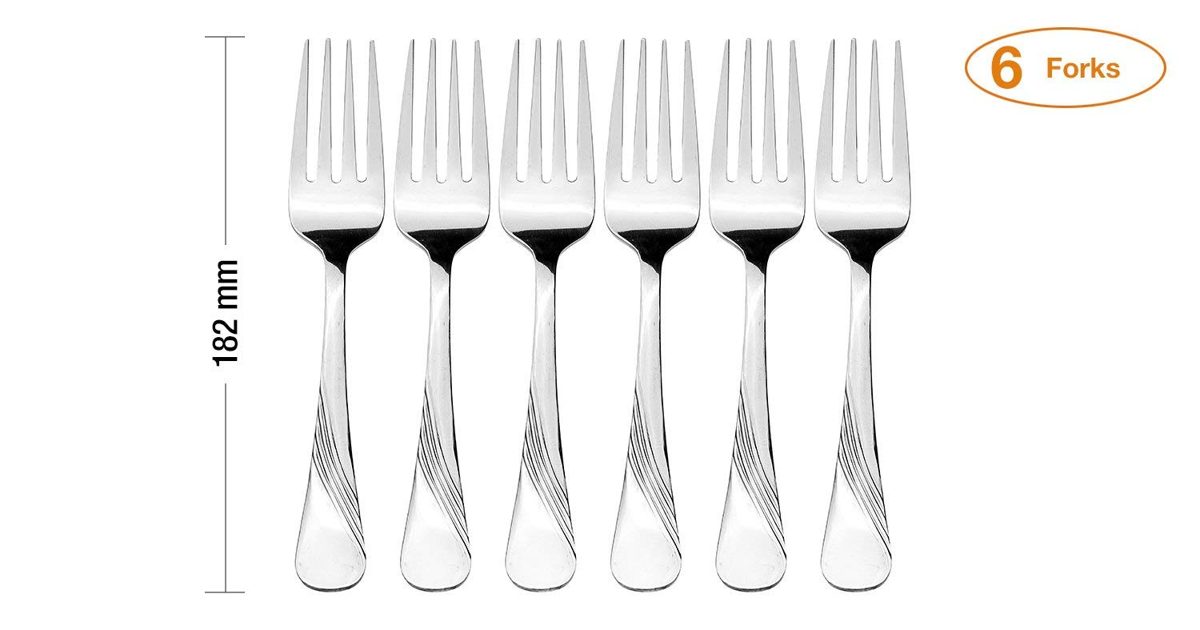 (Renewed) Amazon Brand - Solimo 6 Piece Stainless Steel Fork Set, Waves