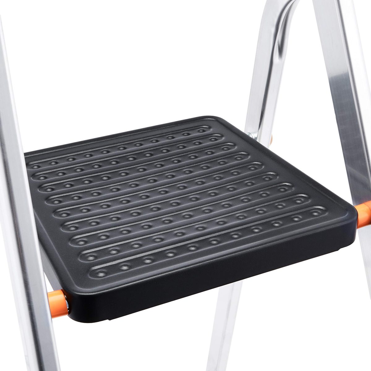 AmazonBasics Folding Step Ladder - 4-Step, Aluminum with Wide Pedal, Silver and Black