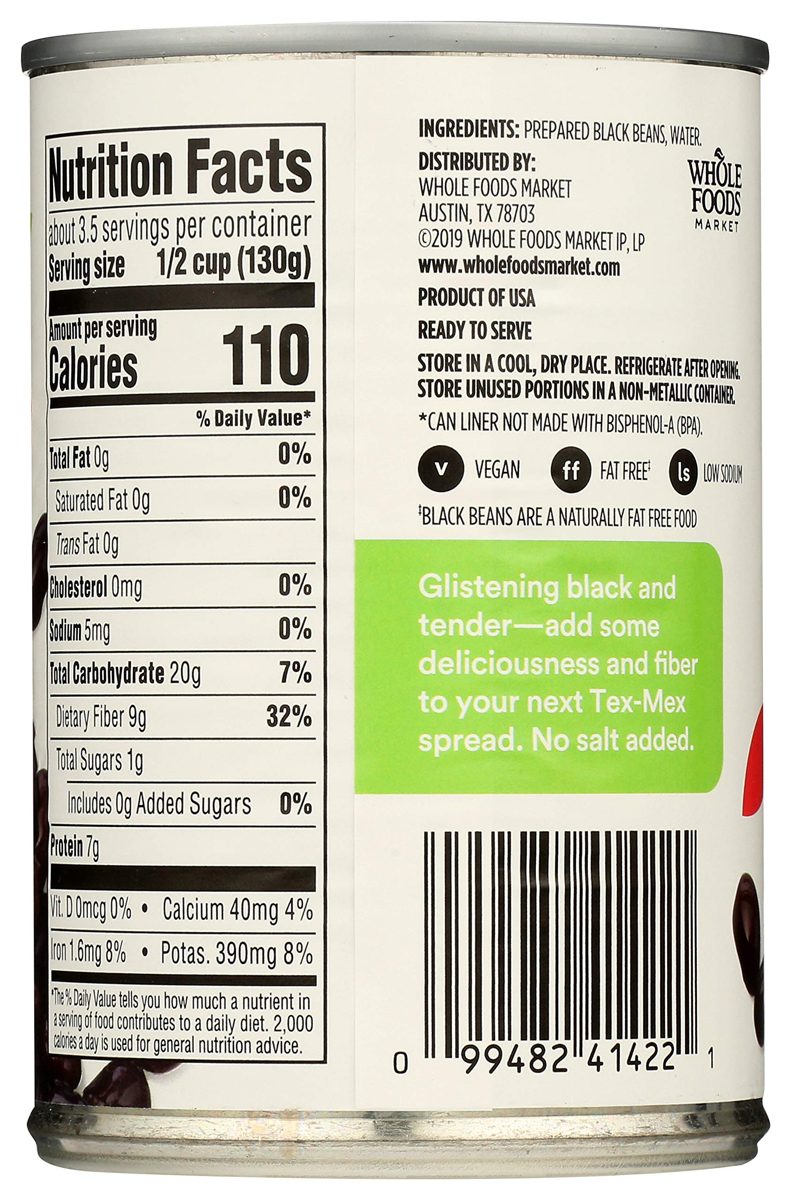 365 Everyday Value, Black Beans, No Salt Added, 15 oz