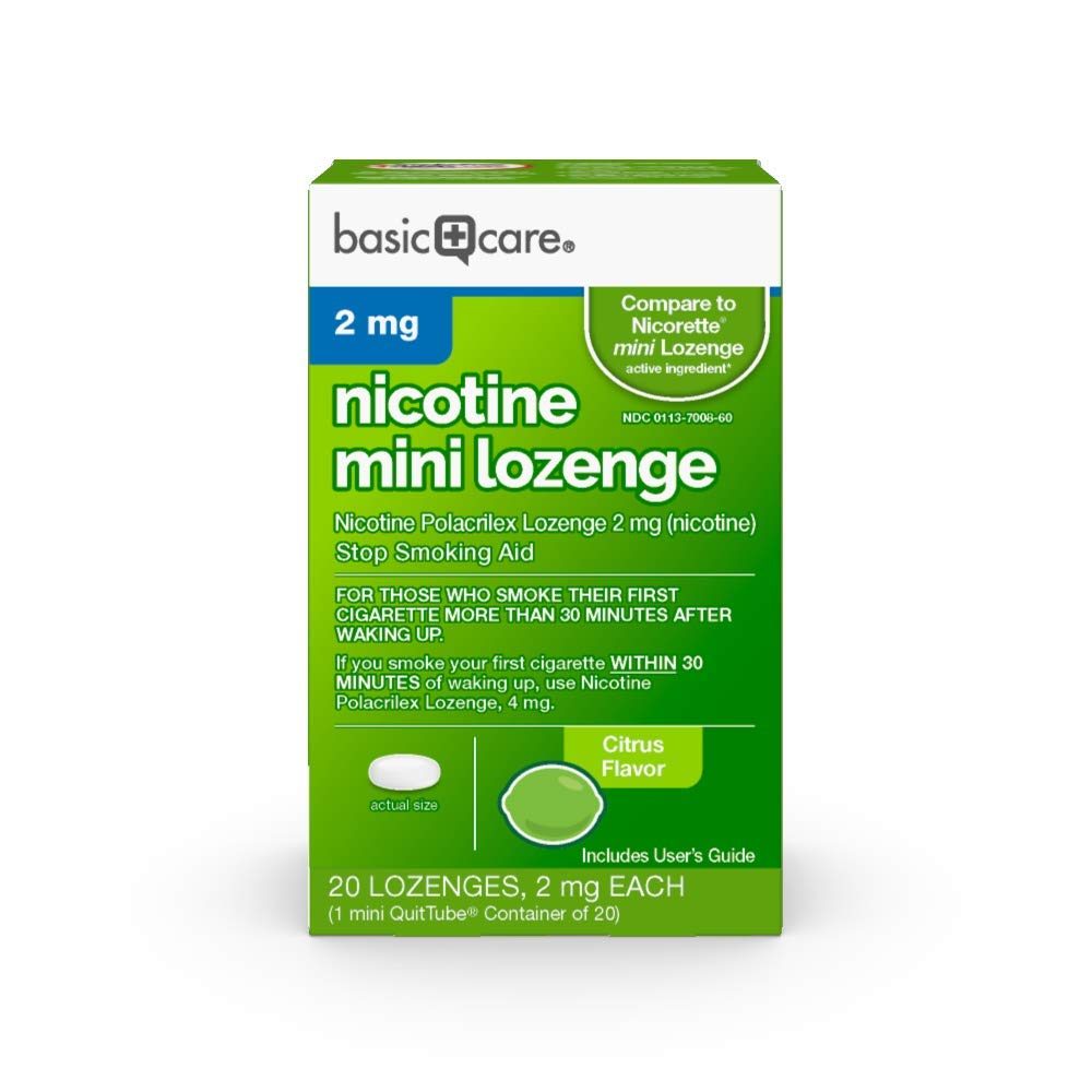 Amazon Basic Care Mini Nicotine Polacrilex Lozenge, 2 mg (nicotine), Citrus Flavor, Stop Smoking Aid, 20 Count