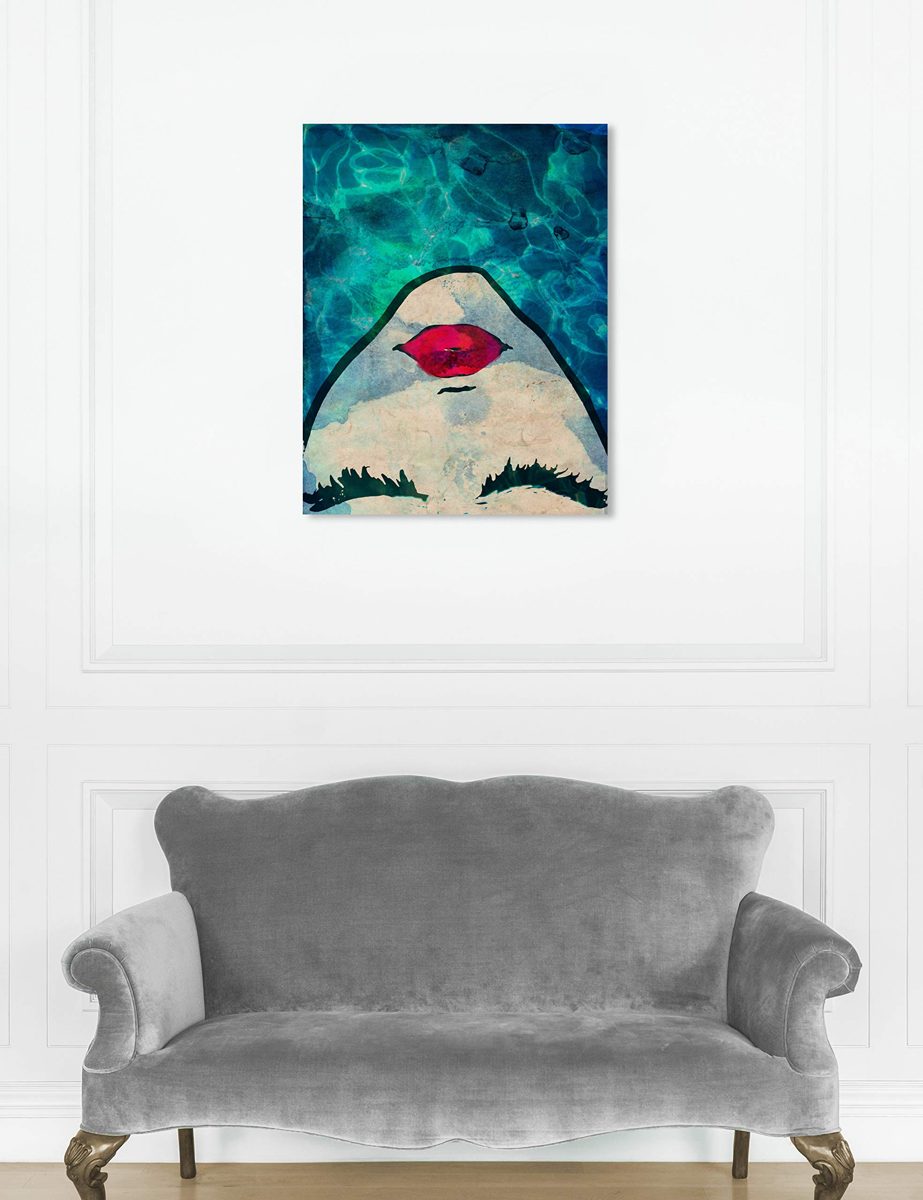 Amazon Brand – Rivet Red Lips in the Blue Water Print Wall Art Decor, 24" x 28"