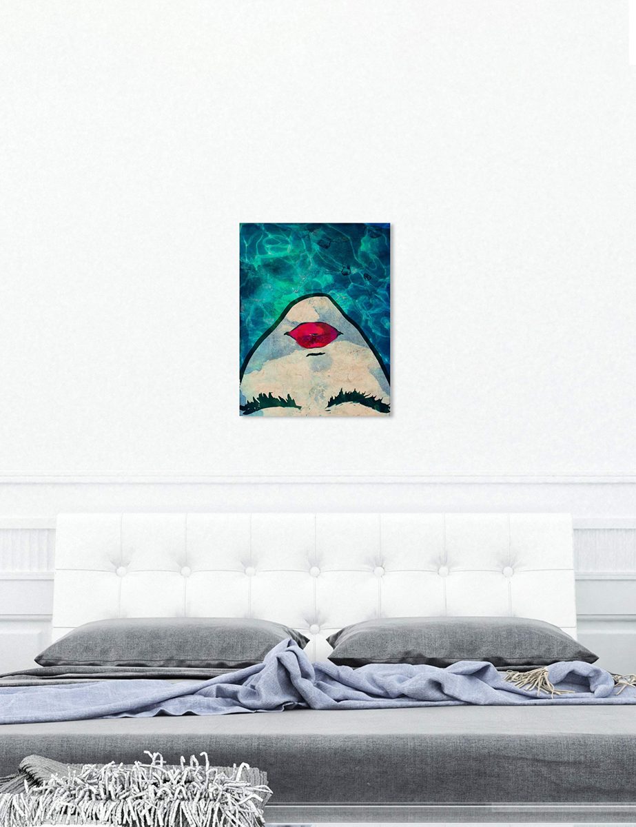 Amazon Brand – Rivet Red Lips in the Blue Water Print Wall Art Decor, 24" x 28"