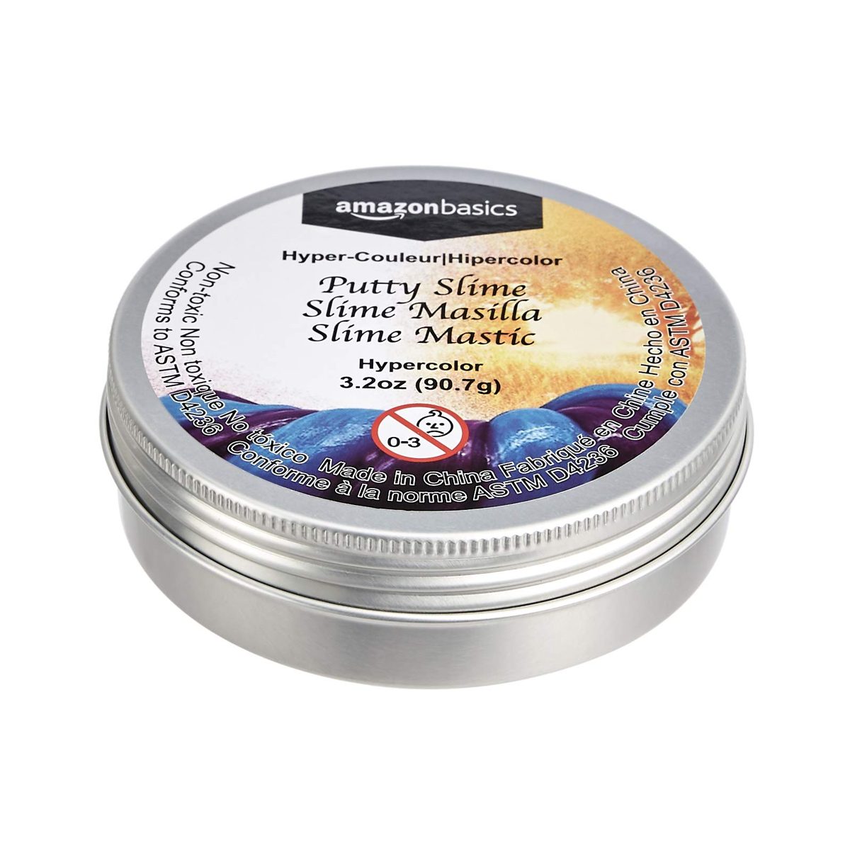 AmazonBasics Putty Slime 4" Tin, Hypercolor - Purple/Blue, 3.2oz