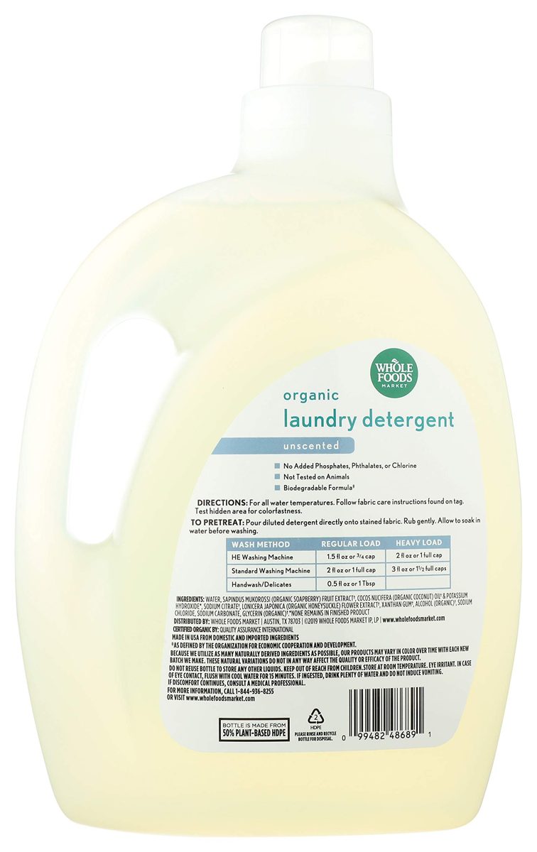 WHOLE FOODS MARKET Organic Unscented 100oz Laundry Detergent, 100 FZ