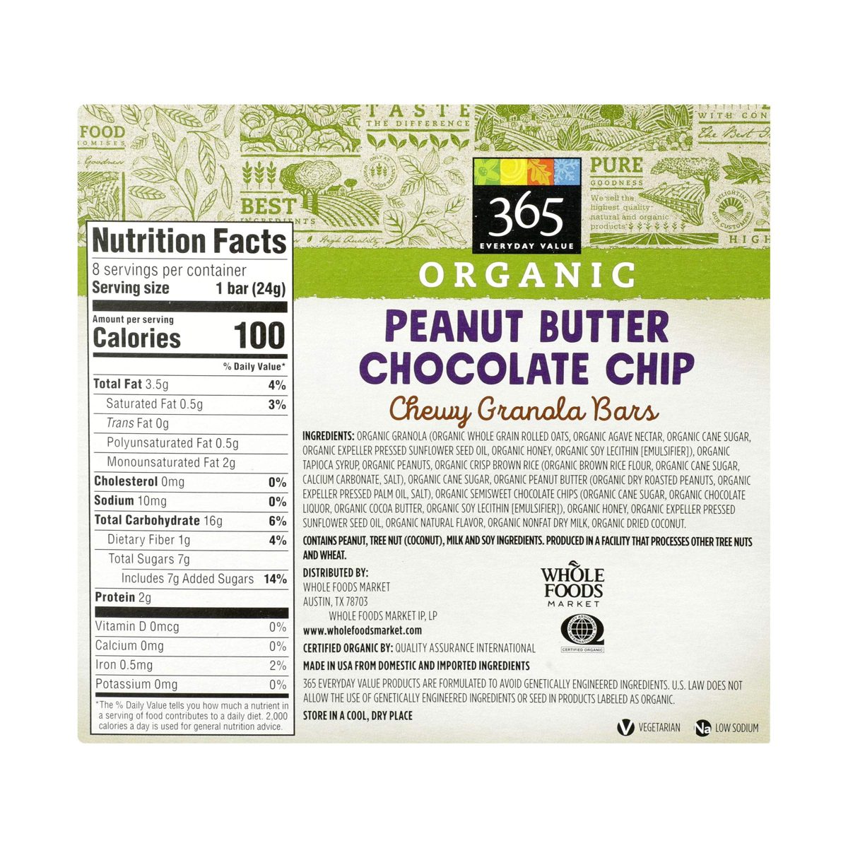365 Everyday Value, Organic Chewy Granola Bar, Chocolate Chip, 8 ct