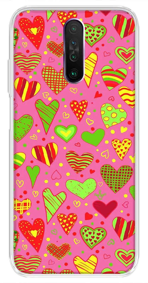 Amazon Brand - Solimo Designer Multicolor Heart Clip Art Pink Pattern Design Printed Soft Back Case Mobile Cover for Poco X2 / Xiaomi Redmi K30