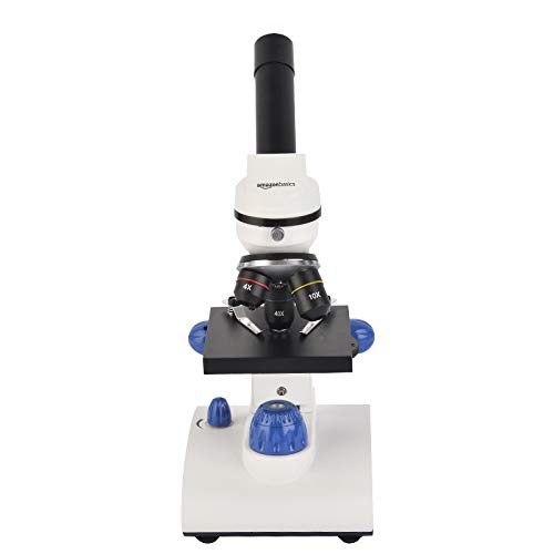 AmazonBasics Dual Light Glass Lens Metal Frame Student Microscope and Slides