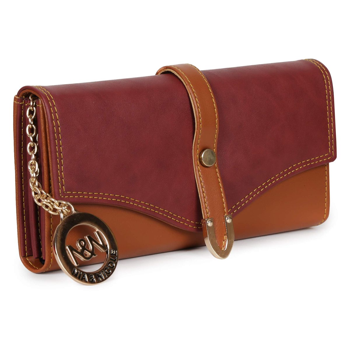 Nia & Nicole Women's Wallet (Maroon, Tan)