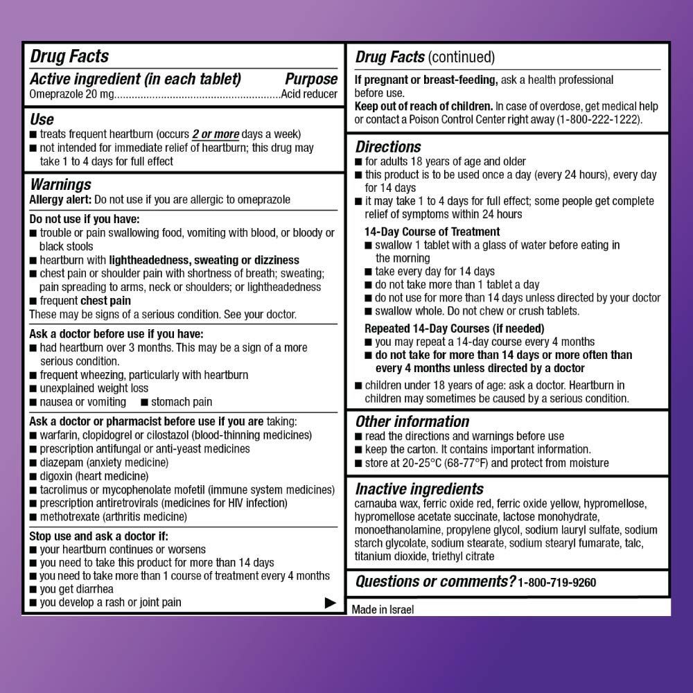 Amazon Basic Care Omeprazole Delayed Release Tablets 20 mg, Acid Reducer, treats frequent heartburn, 14 Count