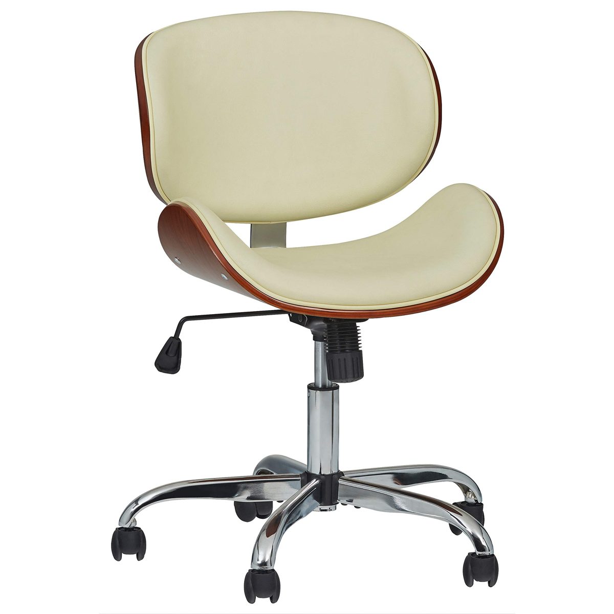 Rivet Langston Modern Wood and Leather Swivel Chair, 20.28" W, White