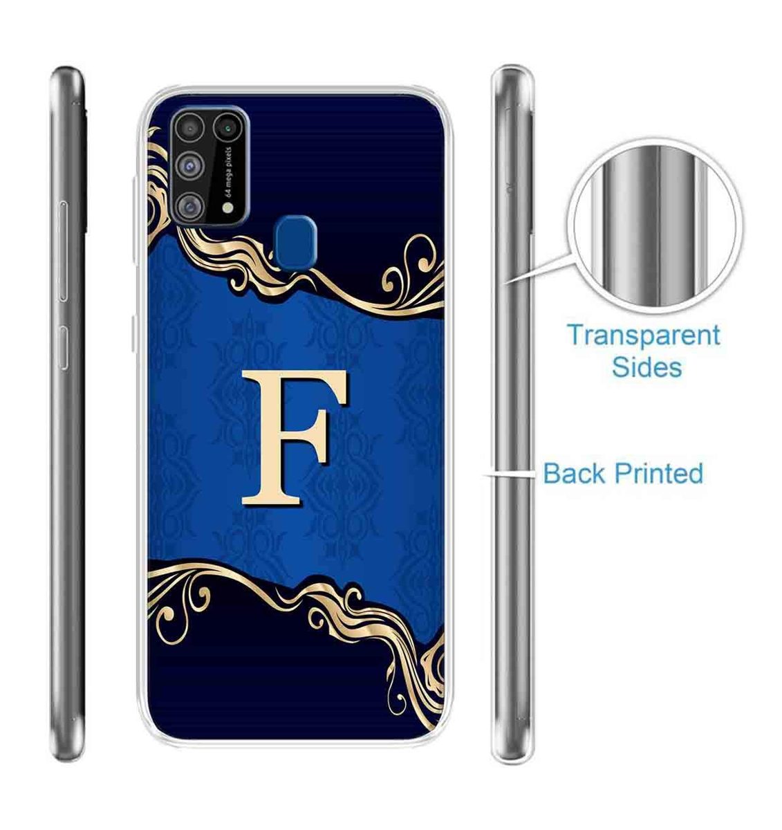 Amazon Brand - Solimo Designer Multicolor Blue Pattern Alphabet-F Printed Soft Back Case Mobile Cover for Samsung Galaxy M31