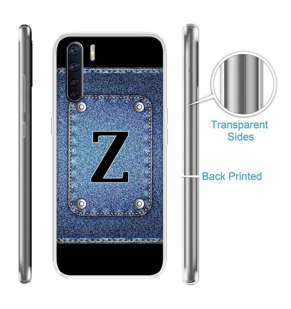 Amazon Brand - Solimo Designer Multicolor Button Jeans Alphabet-Z Printed Soft Back Case Mobile Cover for Oppo F15