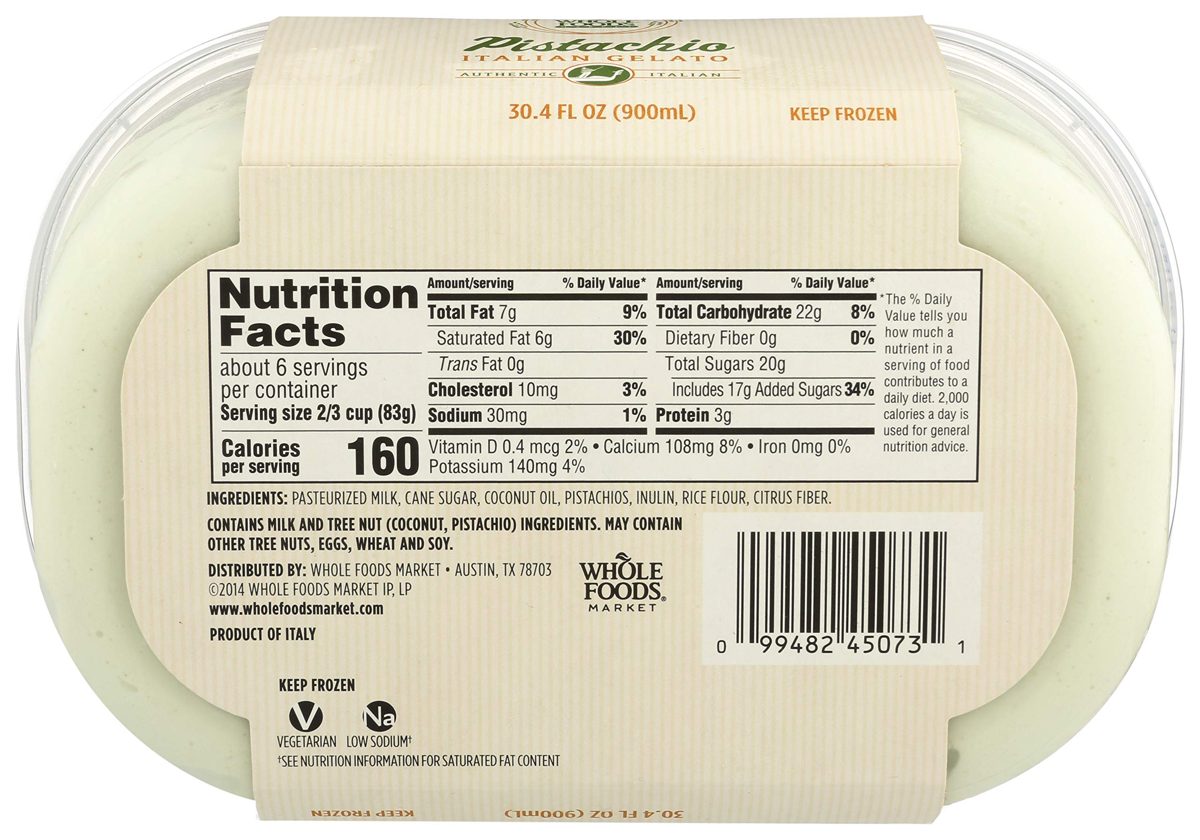 Whole Foods Market, Pistachio Italian Gelato, 30.4 fl oz, (Frozen)
