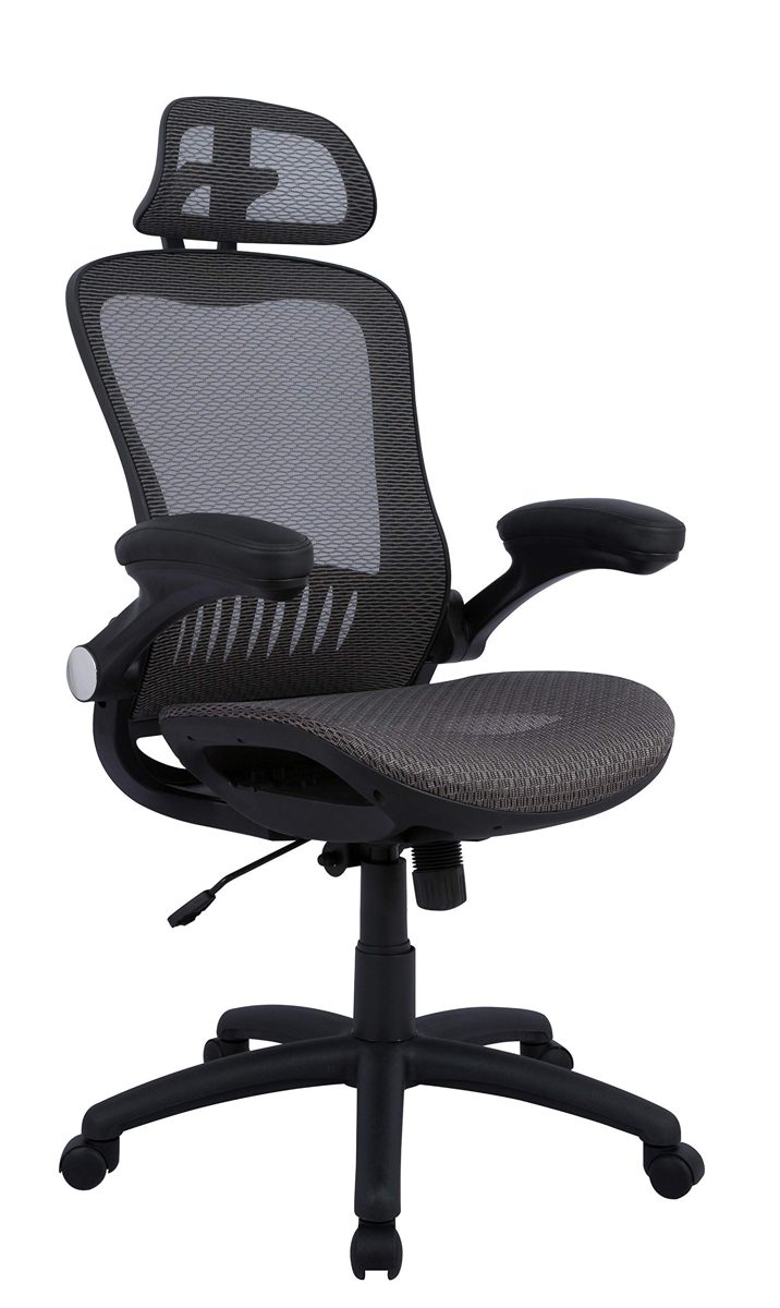 AmazonBasics - Adjustable High-Back Mesh Chair with Flip-up Arms and Head Rest – Grey (Renewed)