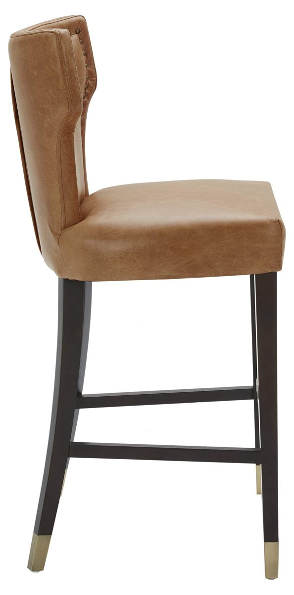 Amazon Brand – Stone & Beam Leather Barstool with Brass Nailhead Trim, 43"H, Cognac