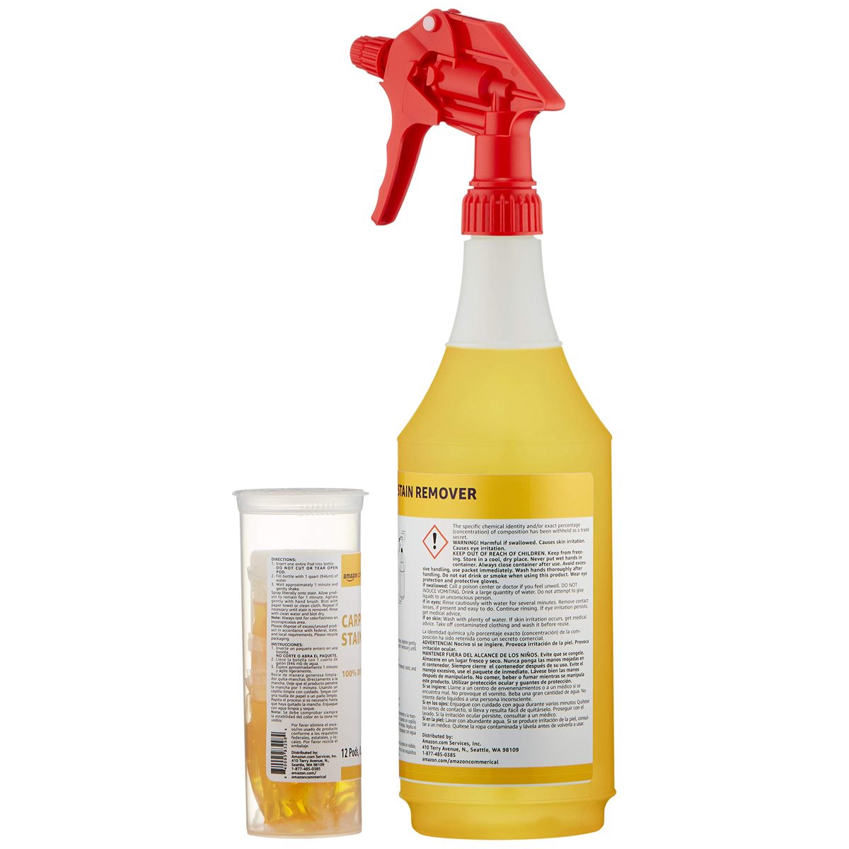 AmazonCommercial Dissolvable Carpet Fabric Stain Remover Kit with 12 Refill Pacs