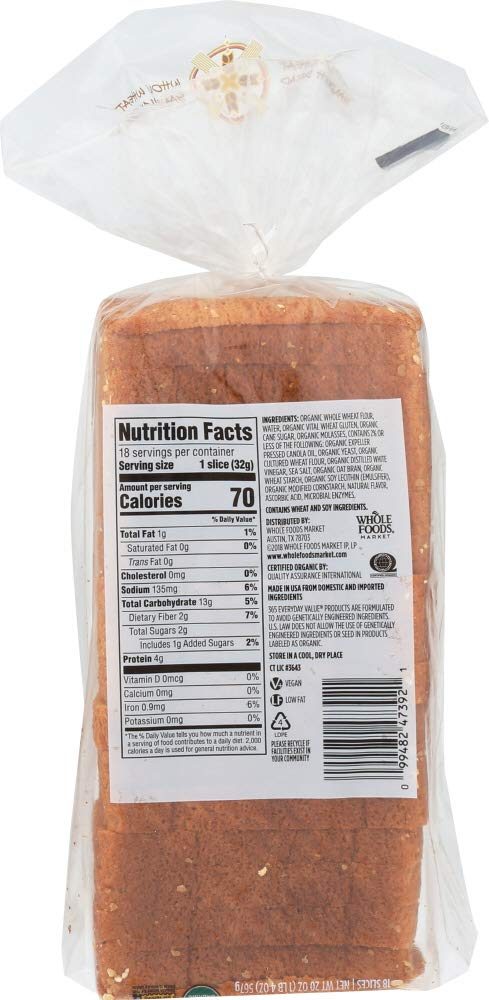 365 Everyday Value, Organic Whole Wheat Sandwich Bread, 20 oz