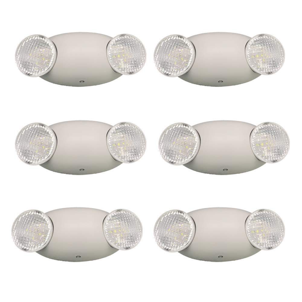 AmazonCommercial LED Emergency Light, UL Certified, 6-Pack, Adjustable Two LED Bug Eye Head, Battery Backup