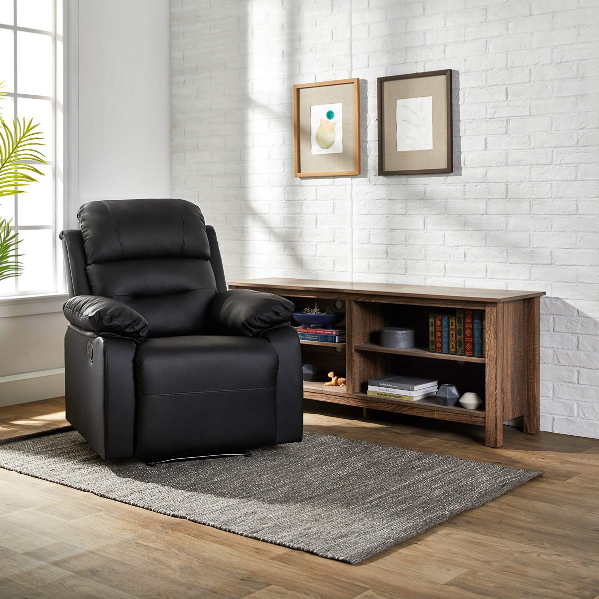 AmazonBasics Classic Faux Leather Extra Padded Recliner Chair - Black
