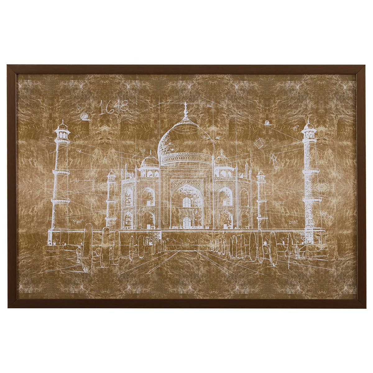 Amazon Brand – Rivet White on Bronze Print of Taj Mahal Wall Art, Bronze Frame, 32" x 22"