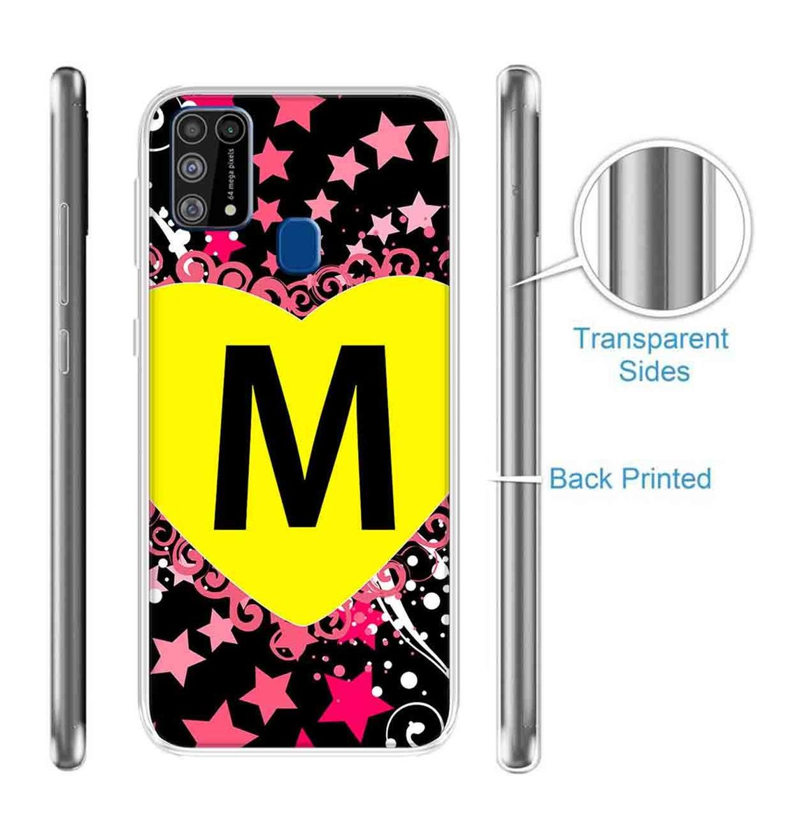 Amazon Brand - Solimo Designer Multicolor Heart Pattern Alphabet-M Printed Soft Back Case Mobile Cover for Samsung Galaxy M31