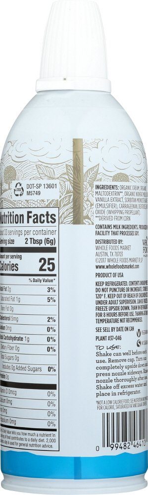 365 EVERYDAY VALUE No Sugar Added Real Dairy Whipped Cream, 7 OZ