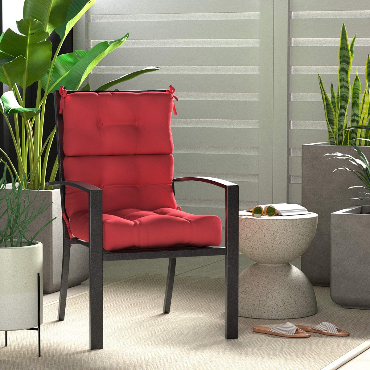 Amazon Basics Tufted Outdoor High Back Patio Chair Cushion- Red
