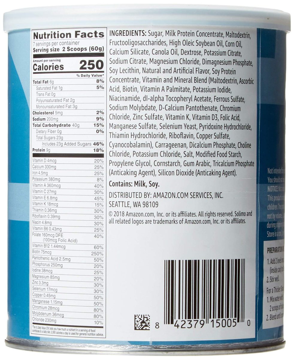 Amazon Brand - Solimo Adult Nutritional Drink Mix Powder, Vanilla Flavor, 14.8 Ounce, 7 Servings