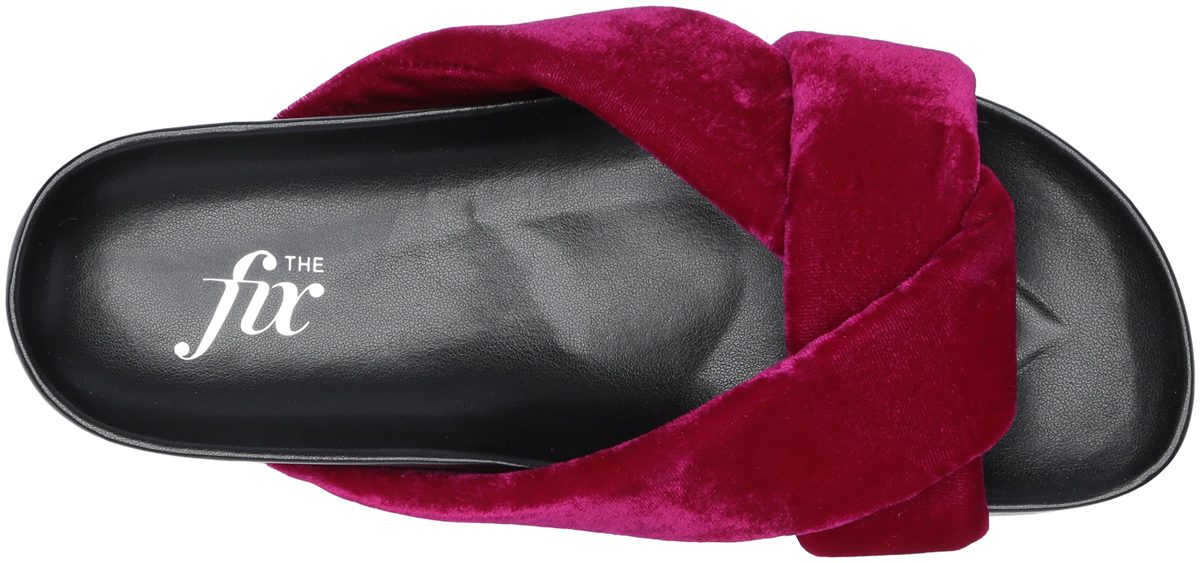 Amazon Brand - The Fix Women's Violet Twist Strap Soft Footbed Slide Sandal Flat, Magenta Velvet, 10 B US