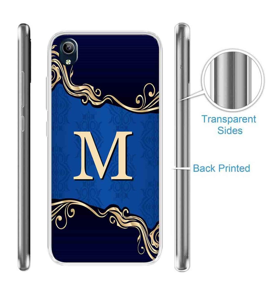 Amazon Brand - Solimo Designer Multicolor Blue Pattern Alphabet-M Printed Soft Back Case Mobile Cover for Vivo Y91i / Vivo Y90