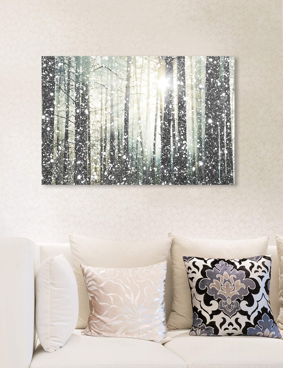 Amazon Brand – Stone & Beam Modern Silver and White Forest Print on Canvas Bathroom Wall Art Decor, 24" x 16"