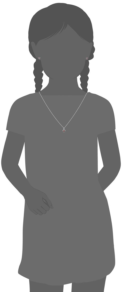 Girls' Petite Sterling Silver Garnet Open Heart Stud Earrings and 16" Pendant Necklace Jewelry Set
