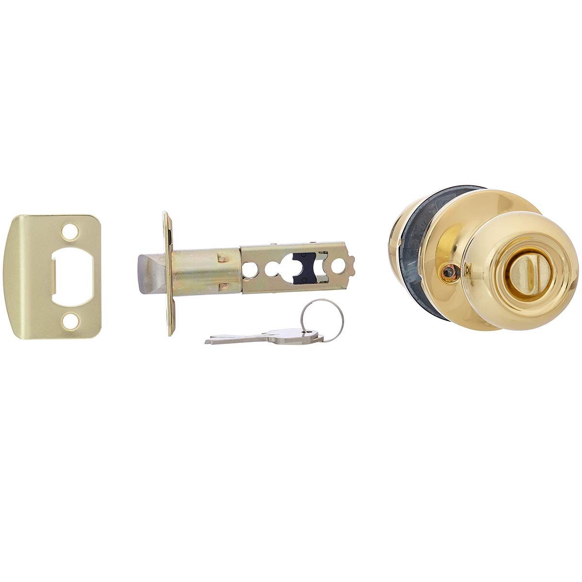 AmazonBasics Exterior Door Knob With Lock, Coastal, Polished Brass