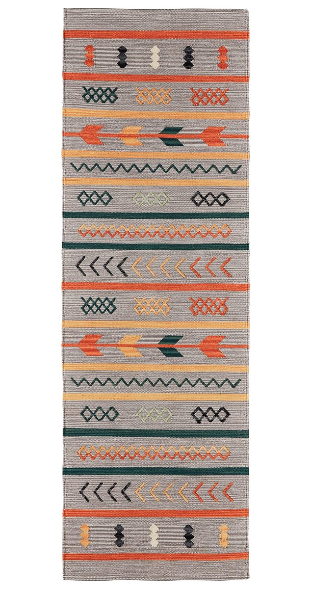 Amazon Brand – Stone & Beam Casual Geometric Cotton Area Rug, 5 x 8 Foot, Flatweave, Grey, Orange, Blue