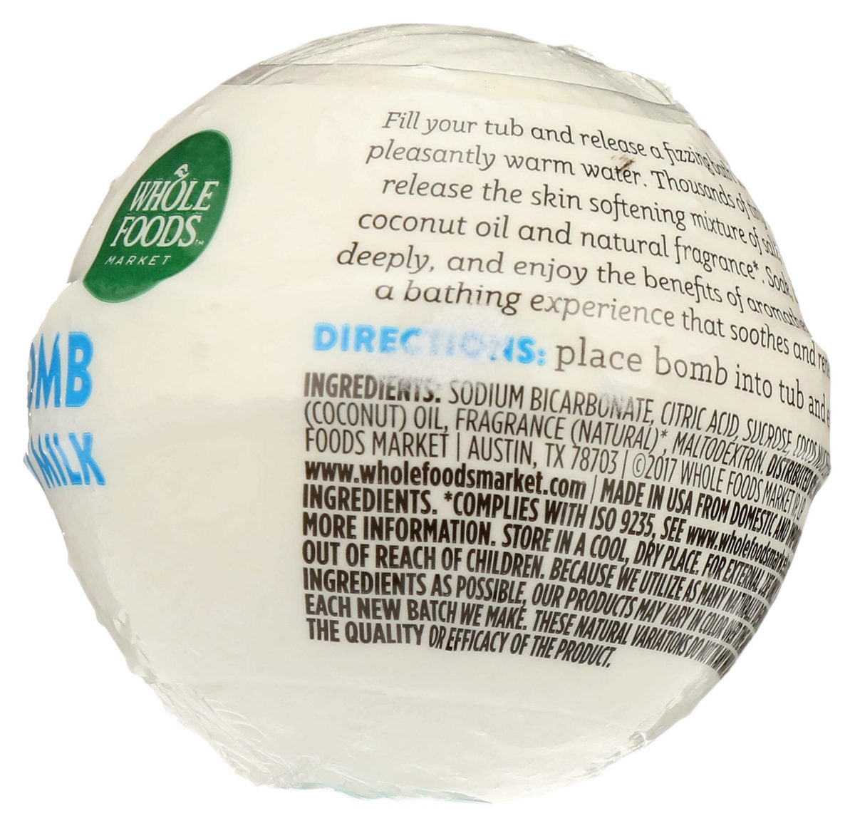 Whole Foods Market, Bath Bomb Fizzing Coconut Milk, 2.3 Ounce
