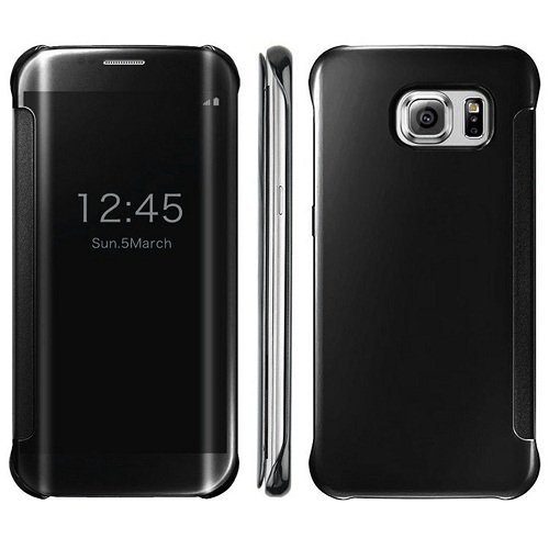 Amazon Brand - Solimo Protective Clear View flip Cover for Samsung Galaxy S6 Edge Plus (Black)