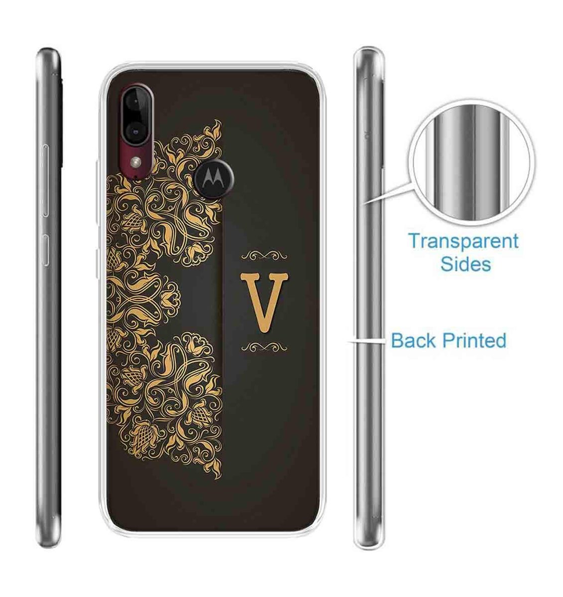 Amazon Brand - Solimo Designer Multicolor Black Pattern Alphabet-V Printed Soft Back Case Mobile Cover for Motorola Moto E6s / Motorola Moto E6 Plus