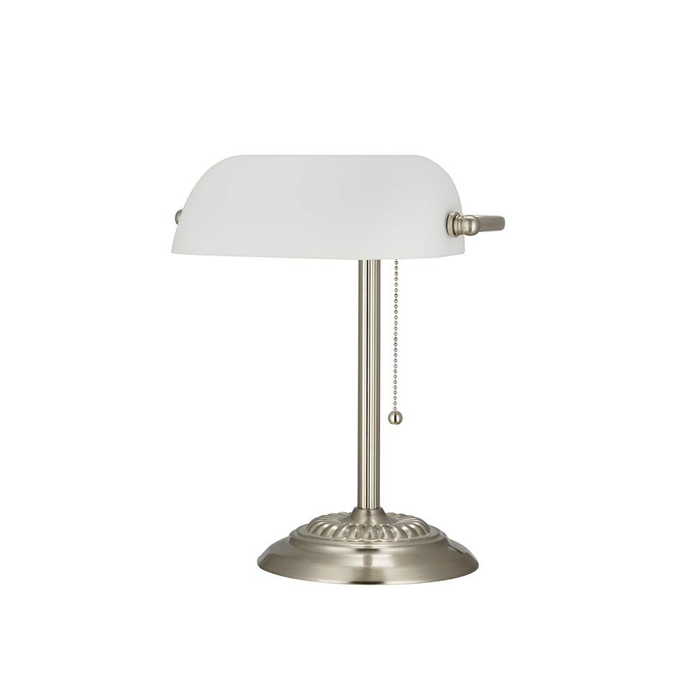 Amazon Brand – Ravenna Home Contemporary Banker's Desk Lamp with LED Light Bulb, 13.5"H, Brushed Nickel