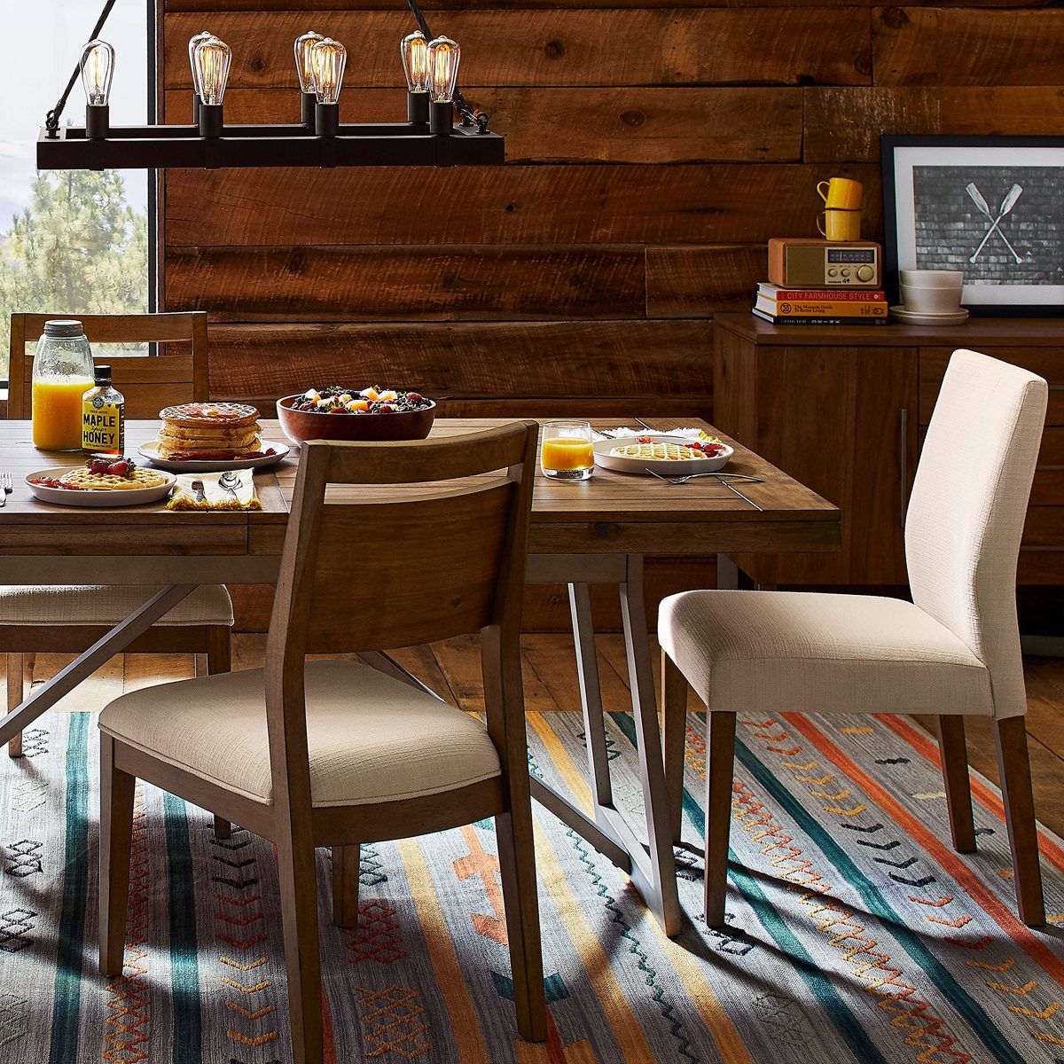 Amazon Brand – Stone & Beam Hughes Casual Farmhouse Wood Dining Kitchen Table, 60-80"L, Brown