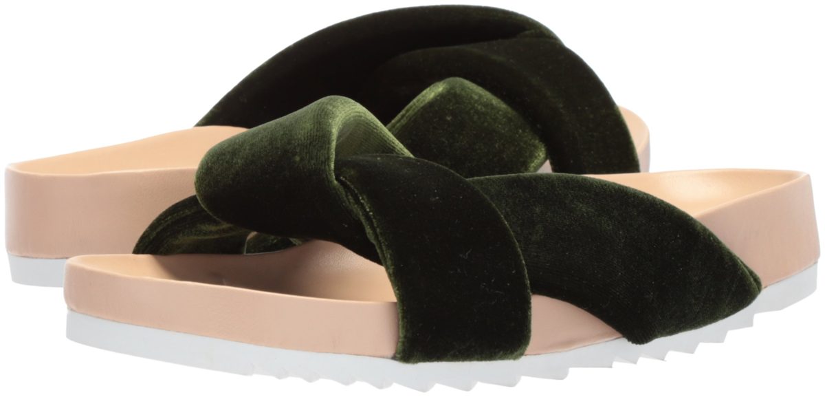 Amazon Brand - The Fix Women's Violet Twist Strap Soft Footbed Slide Sandal Flat, Olive Velvet, 9.5 B US