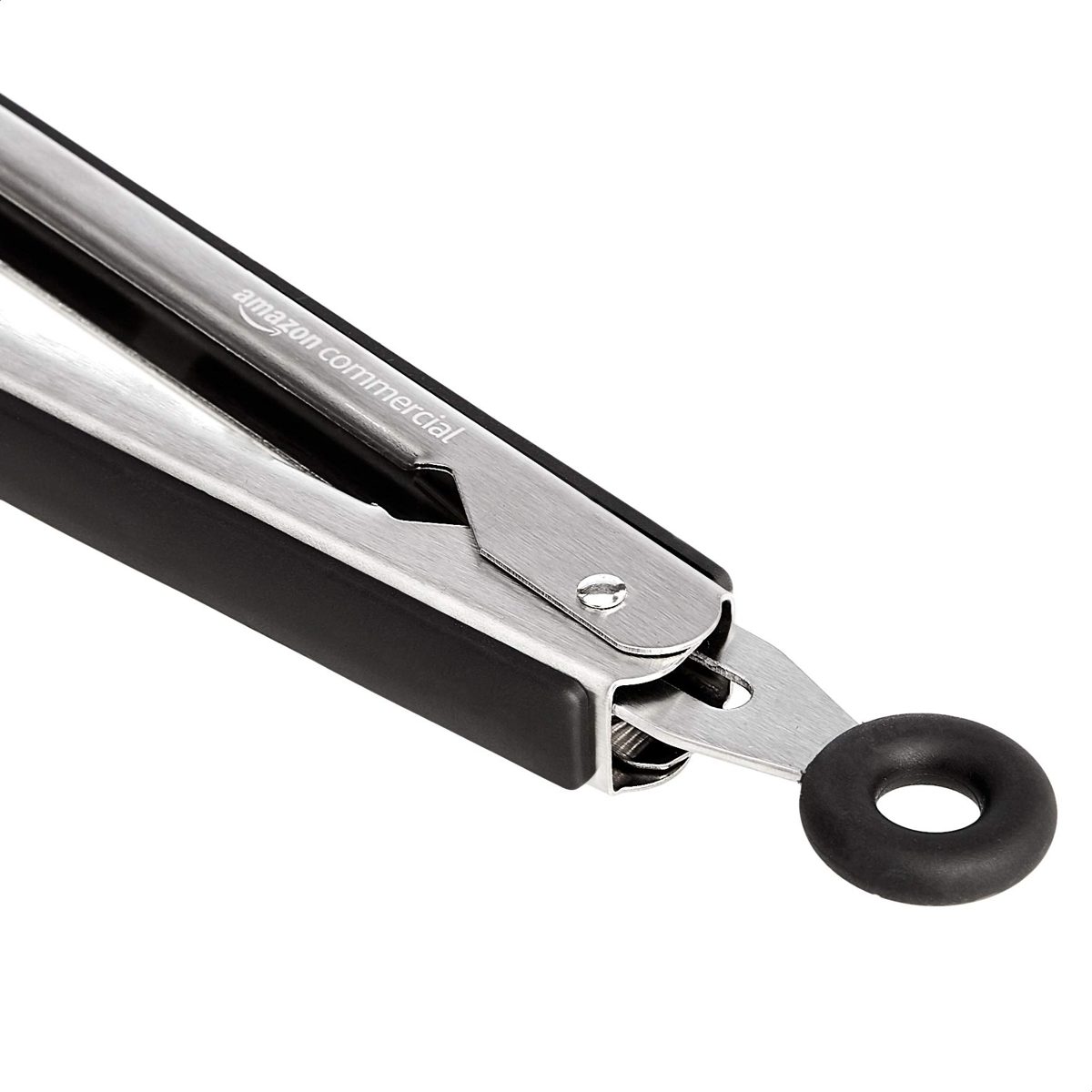 AmazonCommercial  Stainless Steel Kitchen Tongs, Non-Slip Grip, Black