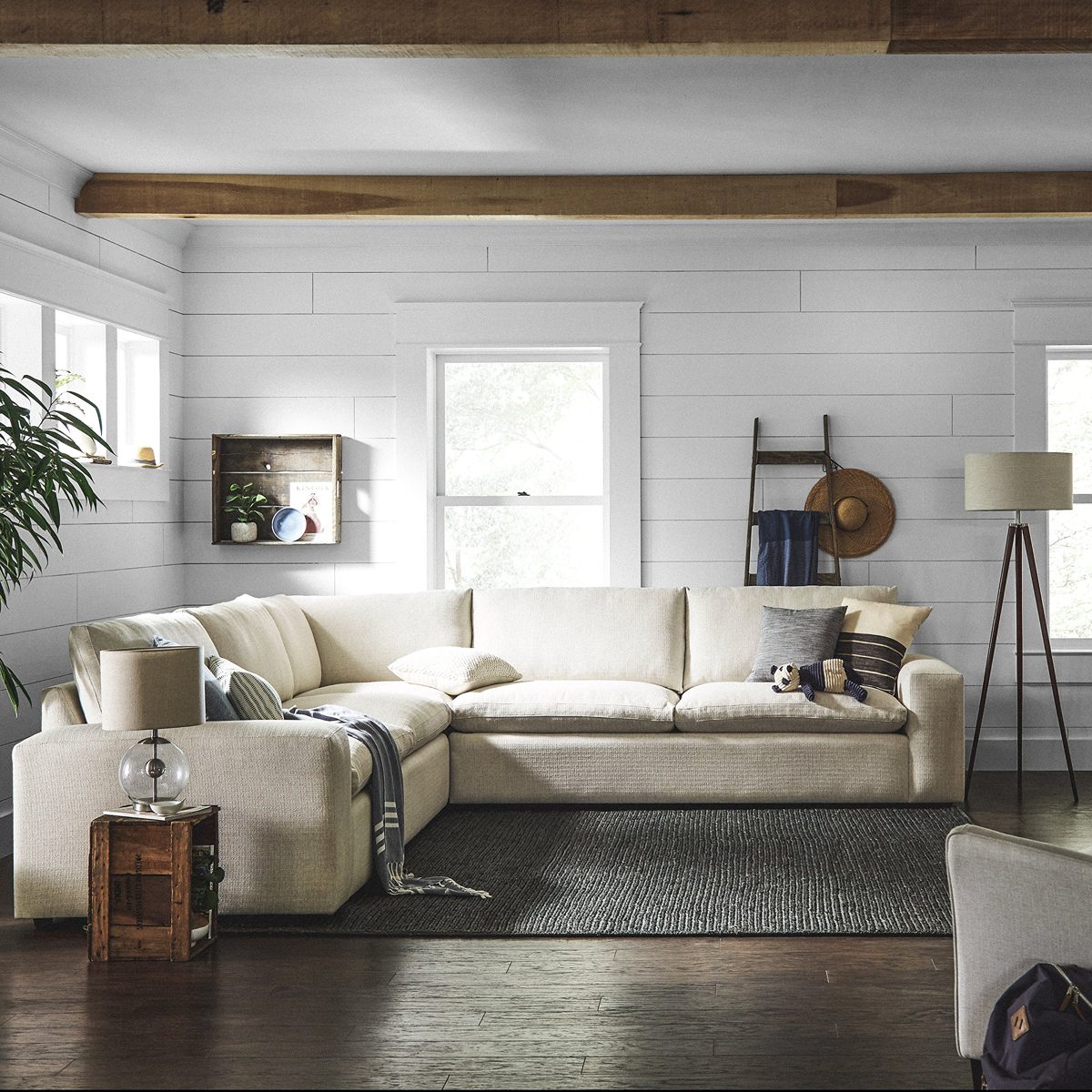 Stone & Beam Modern Tripod Floor Lamp, with Bulb, Ivory Shade, 19.0" x 19.0" x 61.0", Ivory