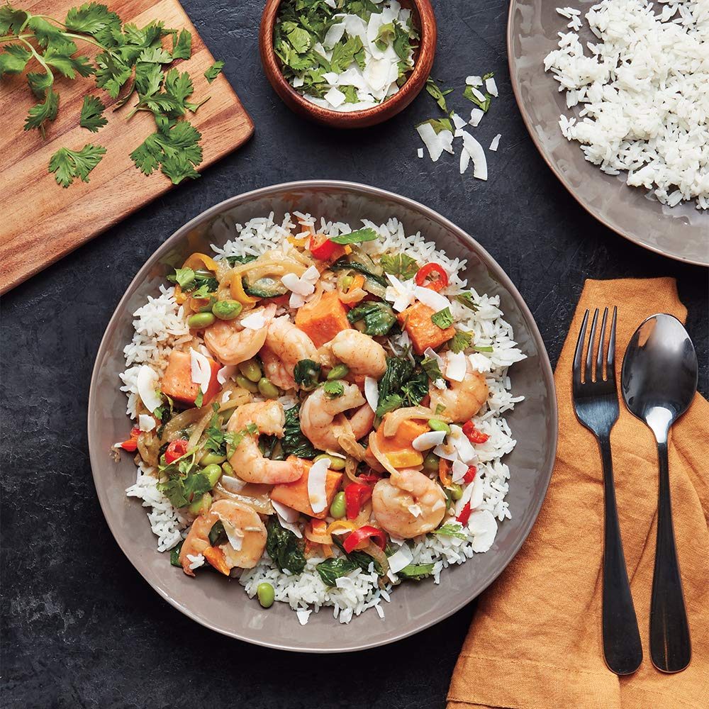 Amazon Meal Kits, Shrimp & Sweet Potato Thai Yellow Curry with Jasmine Rice, Serves 2