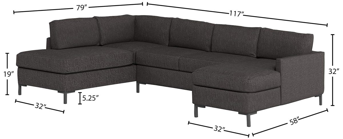 Amazon Brand – Rivet Edgewest Low Back Modern Left U-Sectional, 117"W, Slate Brown