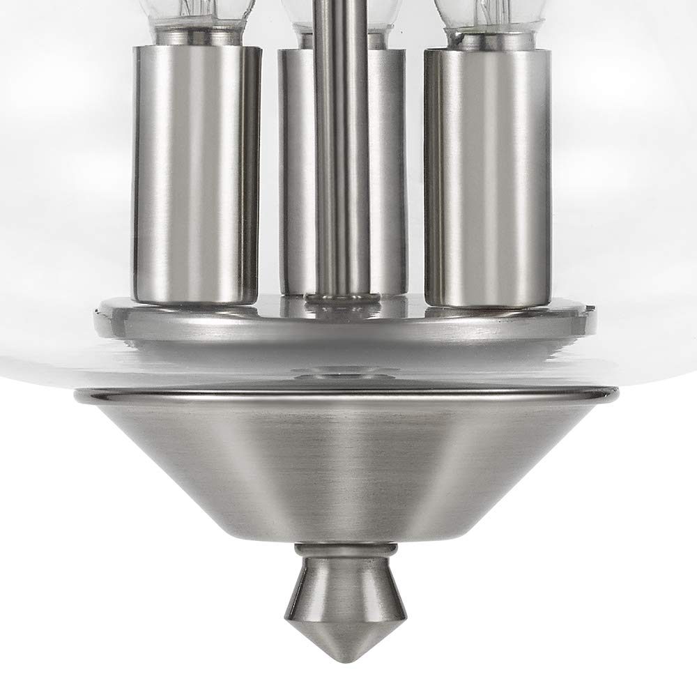 Amazon Brand – Ravenna Home Clear Glass Semi-Flush Mount Pendant Ceiling Light Fixture with LED Bulb - 8.5 x 8.5 x 14.75 Inches, Brushed Nickel