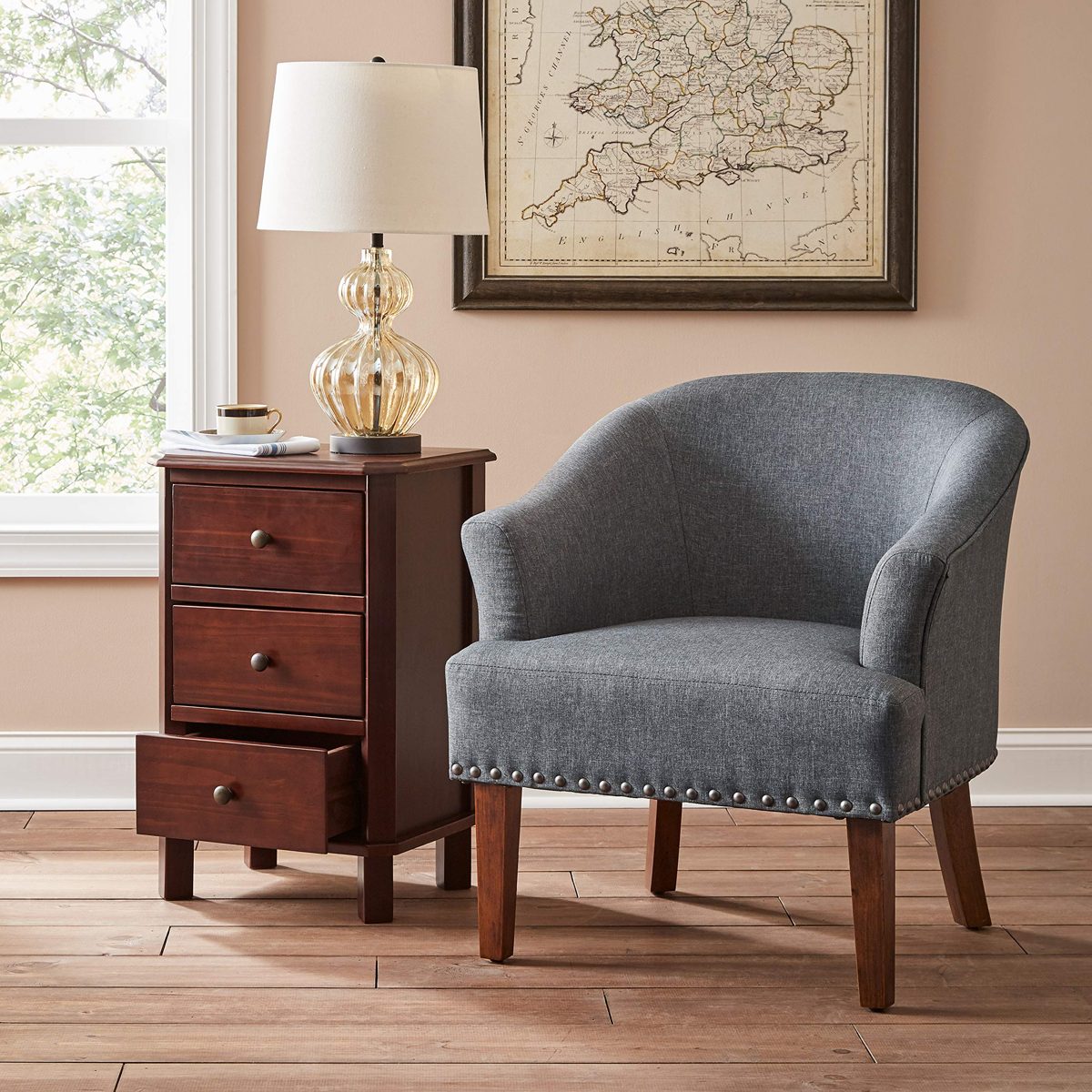 Amazon Brand – Ravenna Home Naomi 3-Drawer Storage Side End Table Nightstand, 17.7"W, Grey