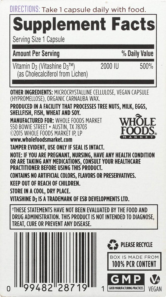 Whole Foods Market, Food-Sourced  Vitamin D3, 60 ct
